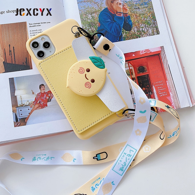 Ốp điện thoại gắn ví da mềm hình quả bơ dâu hoạt hình 3D cho Iphone 12 mini 11 Pro Max X XR XS 6S 7 8 plus SE 2020