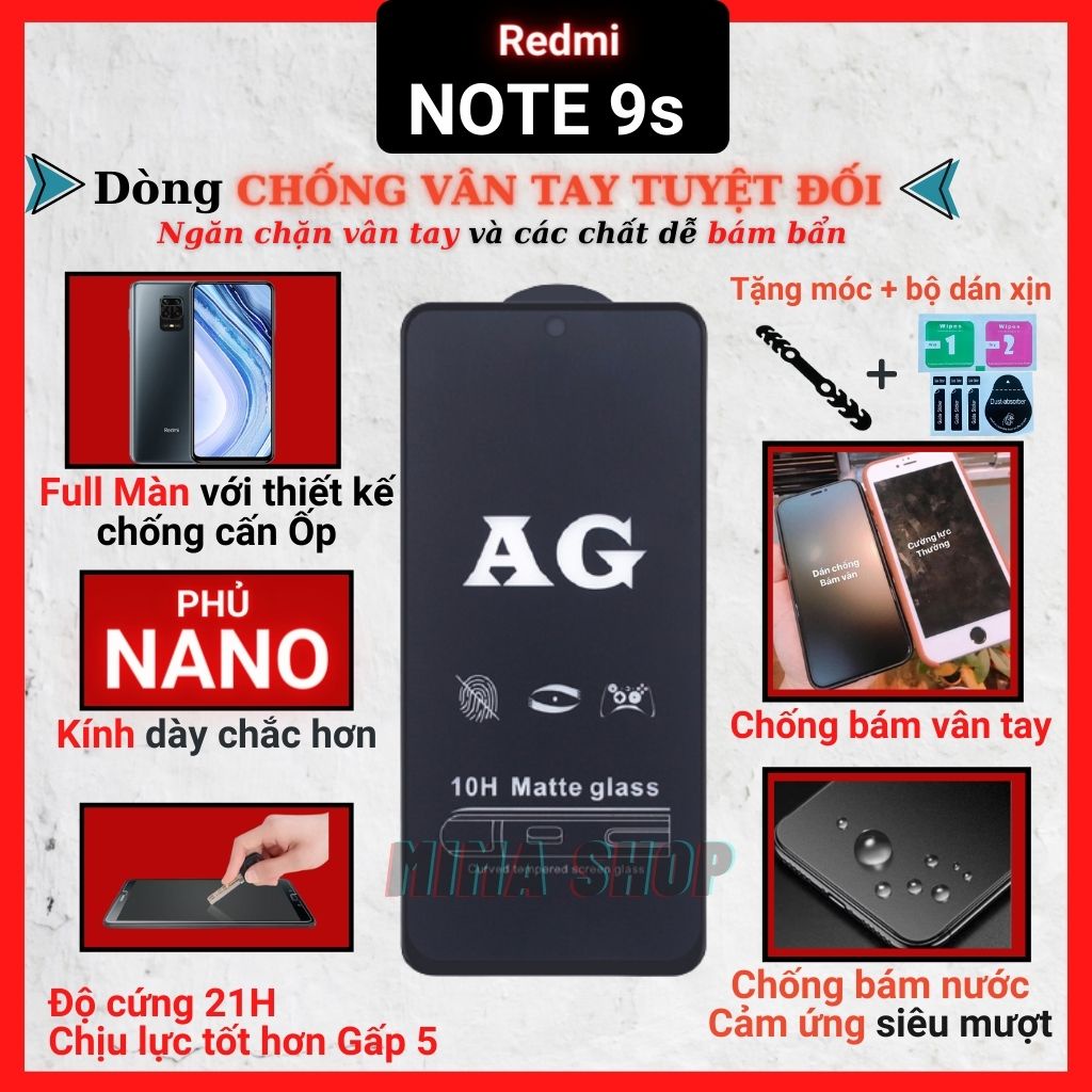 Kính cường lực Chống vân tay Xiaomi Redmi Note 9s Full màn hình - Chống bám vân tay và mồ hôi hiệu quả-Cảm ứng mượt mà