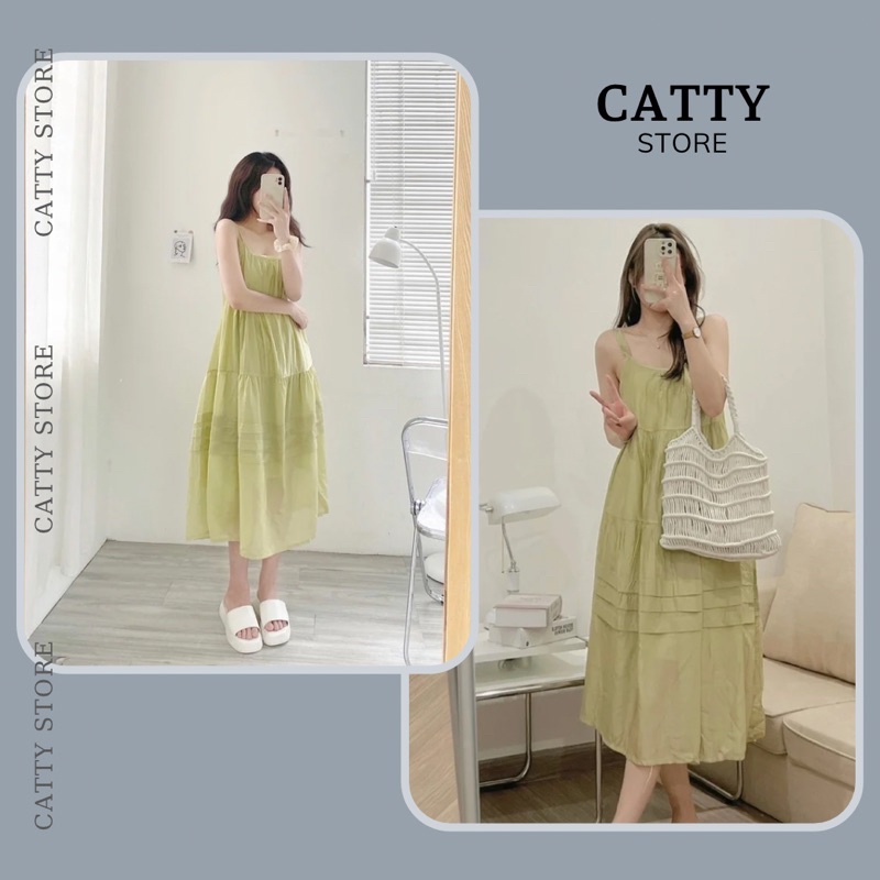Váy Tơ 2 Dây TK Xếp Ly 3 Tầng, váy maxi xoè hai lớp siêu xinh