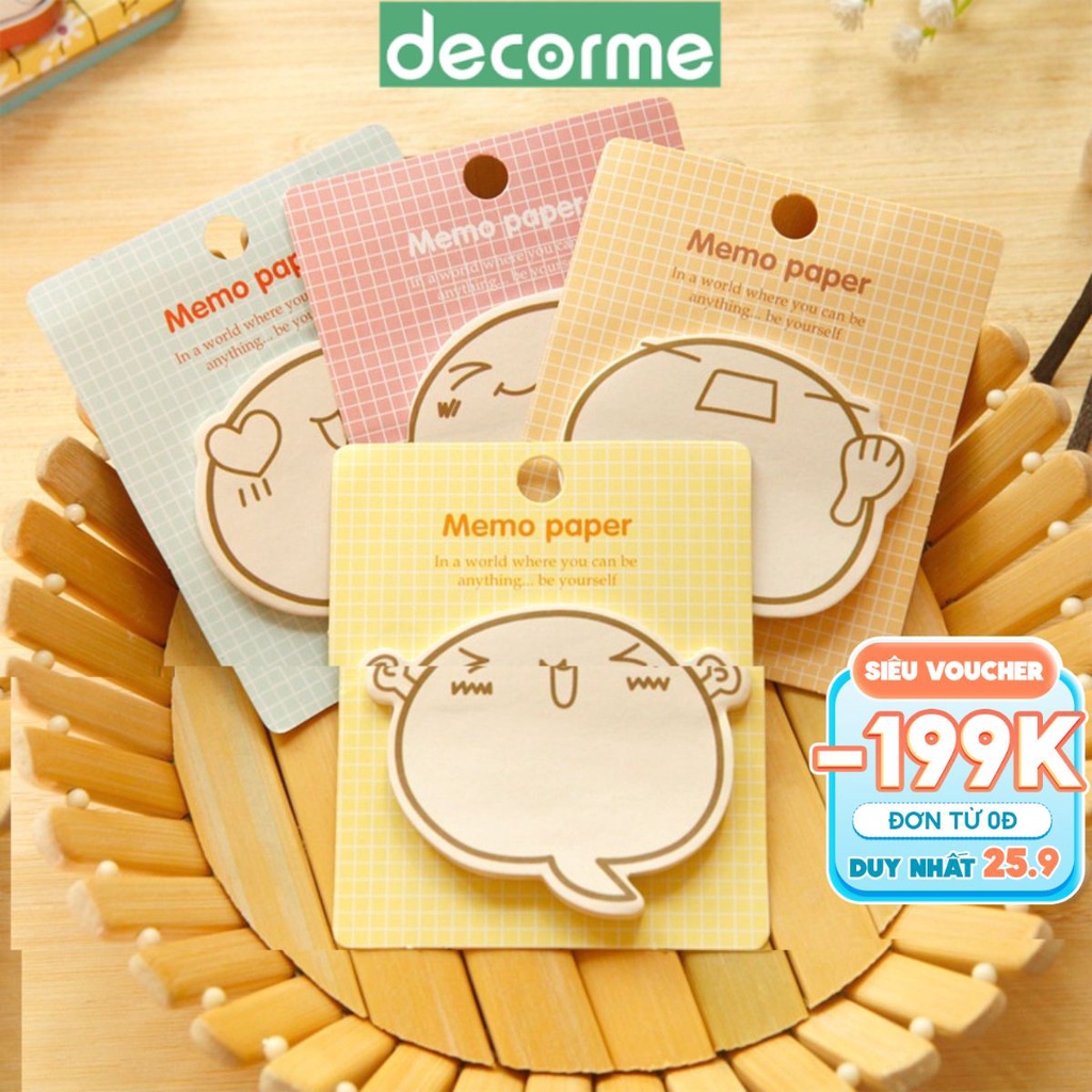 Giấy note ghi chú, giấy nhớ DecorMe ME MO nhiều hình dễ thương có keo dán