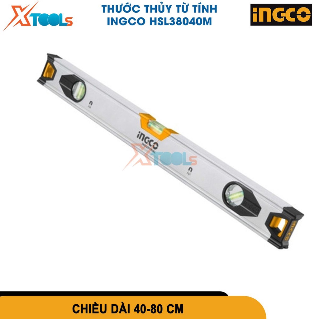 Thước thủy từ tính (nam châm) INGCO làm bằng nhôm, dùng để để đo đạc độ nghiêng, góc nghiêng [chính hãng][xtools]