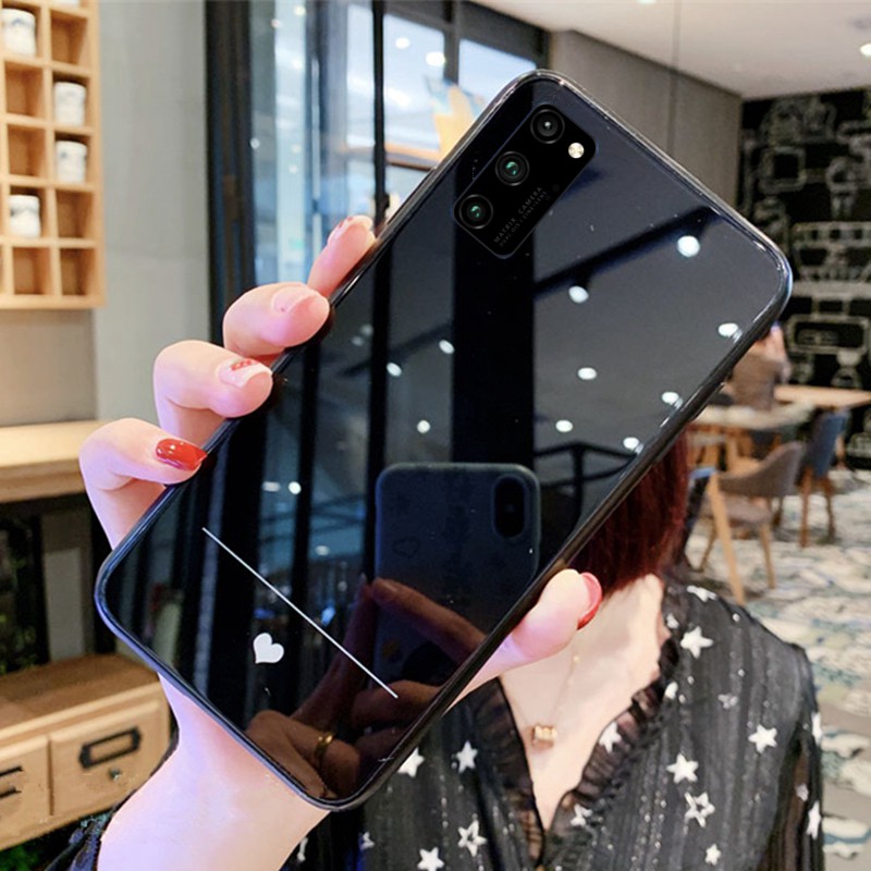 Ốp OPPO A52 A72 A92 A92S A81 A91 A41 A1K Case Simple Slim Heart Hard Tempered Glass back silicone Cover Ốp OPPO A52 A72 protection phone casing
