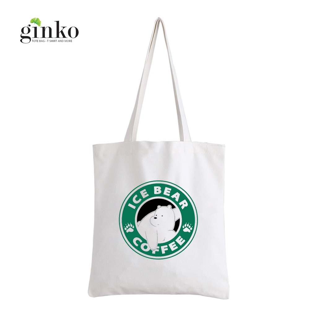 Túi vải tote GINKO kiểu basic dây kéo in hình BearBucks