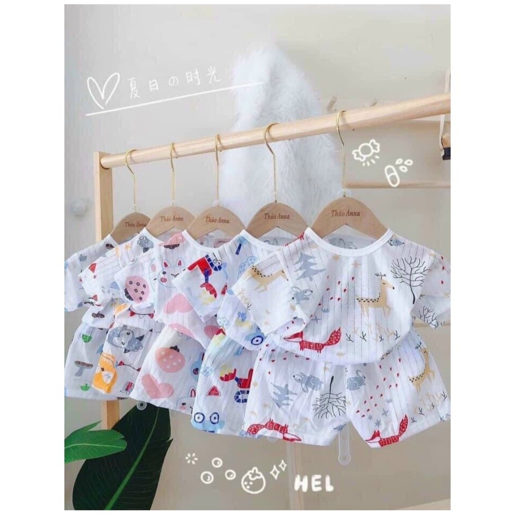 Bộ cộc tay chất cotton sợi tre mềm mát họa tiết dễ thương cho bé