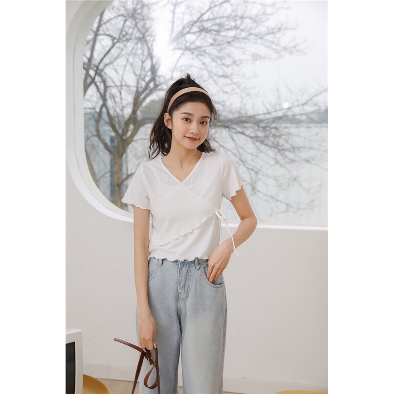 Áo croptop ôm eo , vạt chéo cột eo ulzzang | BigBuy360 - bigbuy360.vn