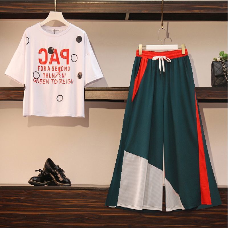 Set Áo Thun Ngắn Tay + quần ống rộng Thời Trang Cho Nữ Size M-4Xl