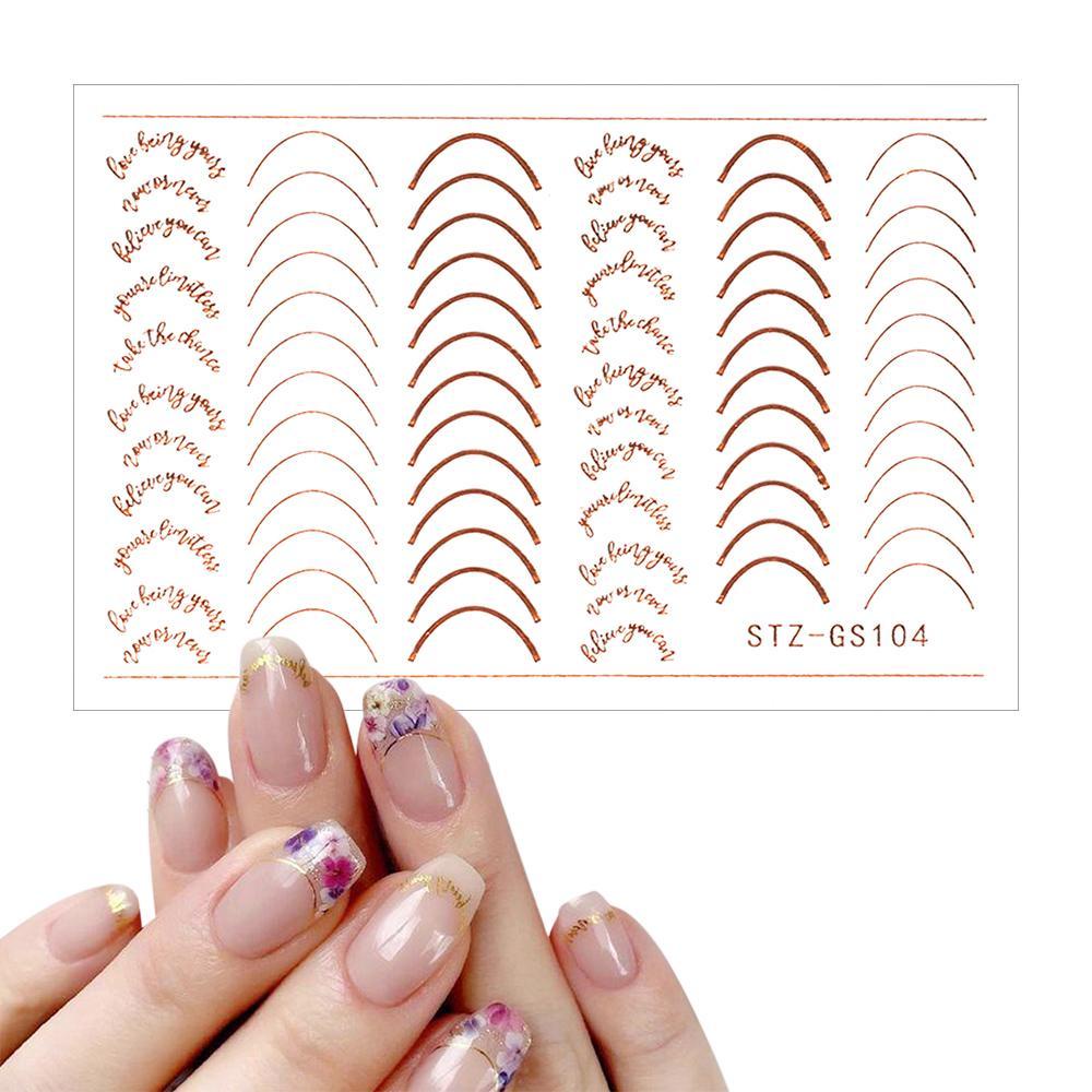 Miếng Dán Trang Trí Móng Tay Họa Tiết Kẻ Sọc Cong Bằng Kim Loại DIY