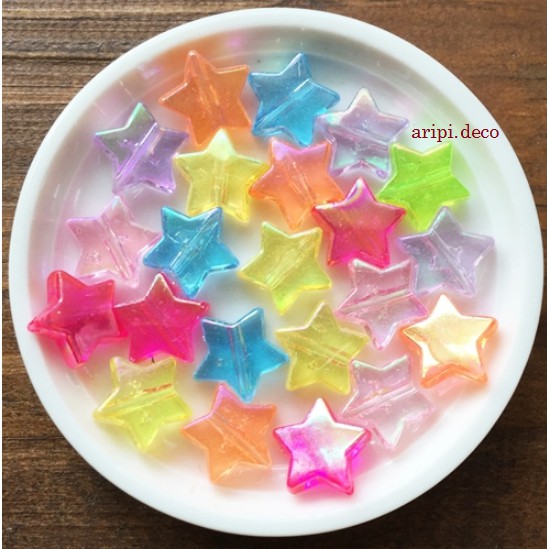 Charm, hạt nhựa sao hologram xỏ lỗ 2 đầu cực quang A21/ Nguyên liệu làm vòng tay