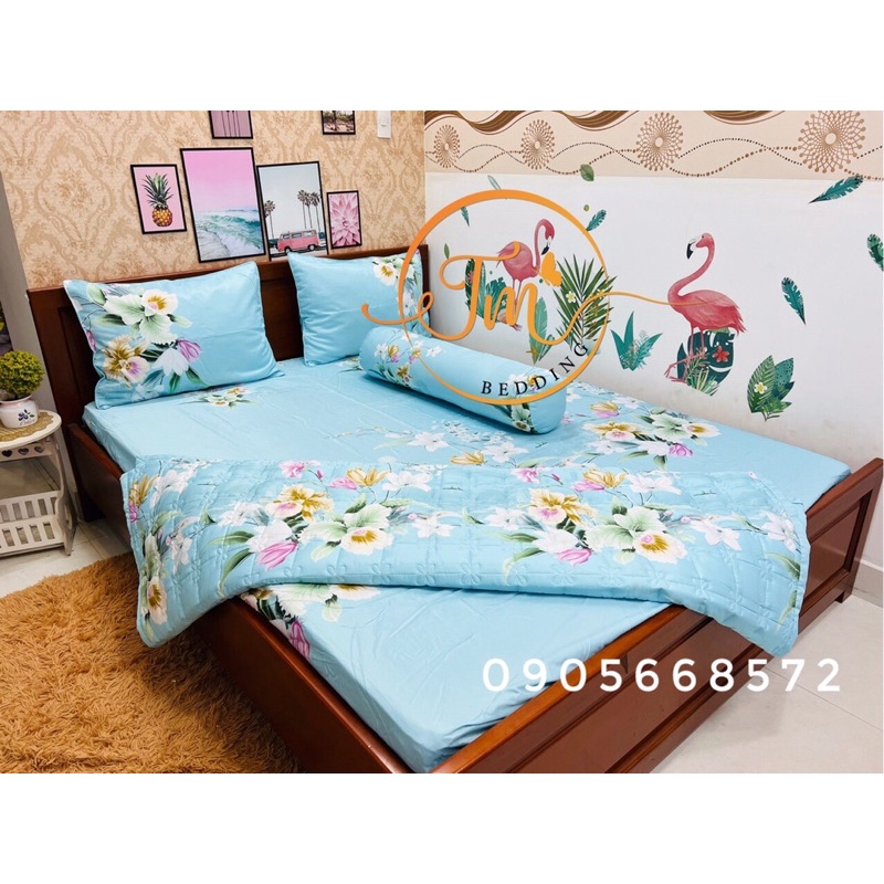 Chăn ga tencel mát lạnh bộ chăn ga 5 món có chăn chần gỏn mền mịn nhẹ nhàng