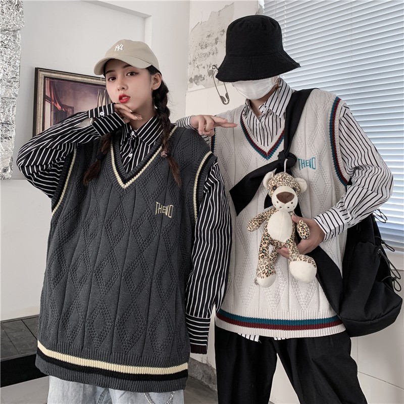 Áo Len Gile Đôi Nam Nữ Áo Len Không Tay Cổ V Len Vặn Thừng Áo Ấm Thu Đông | BigBuy360 - bigbuy360.vn