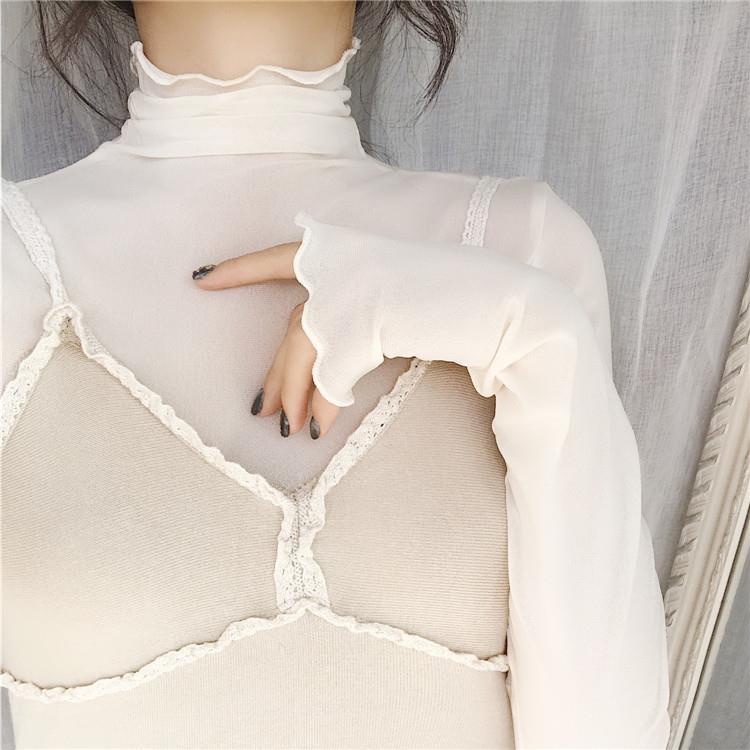 Áo Lưới Cổ Cao Ôm Dáng Màu Sắc Đơn Giản Phong Cách Phương Tây Cho Nữ