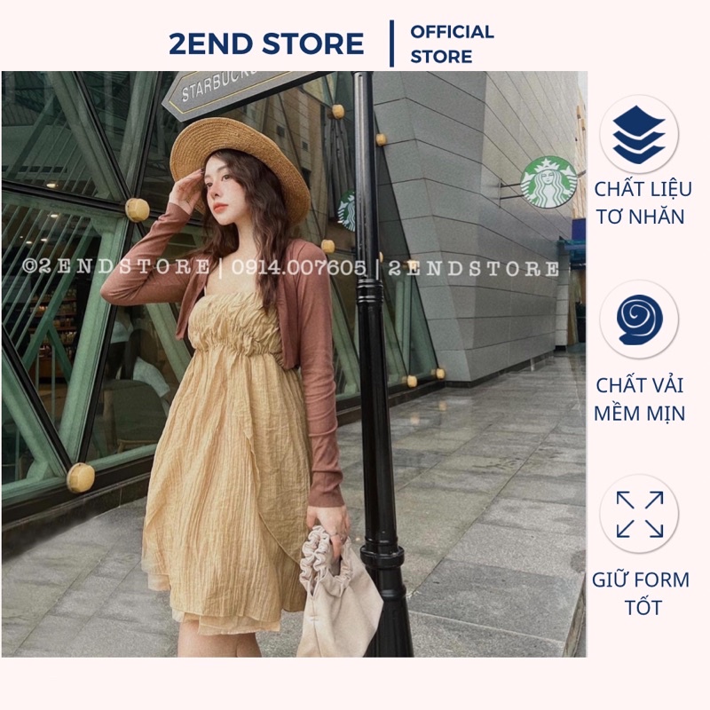 2END Set váy babydoll tiểu thư + Áo cardigan len tăm nữ (HÀNG HOTTREND 2023)