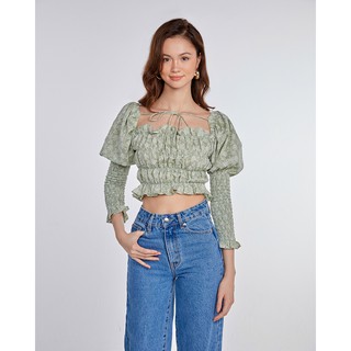 Áo croptop SheByShj tay dài màu xanh lá - Midori Top