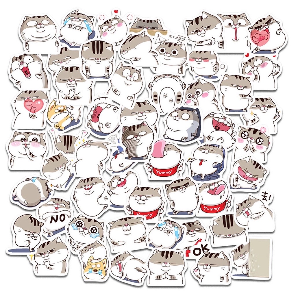 Bộ sticker dán cao cấp mèo Ami bụng bự siêu cute dùng dán xe, dán mũ bảo hiểm, vali, tủ lạnh,...