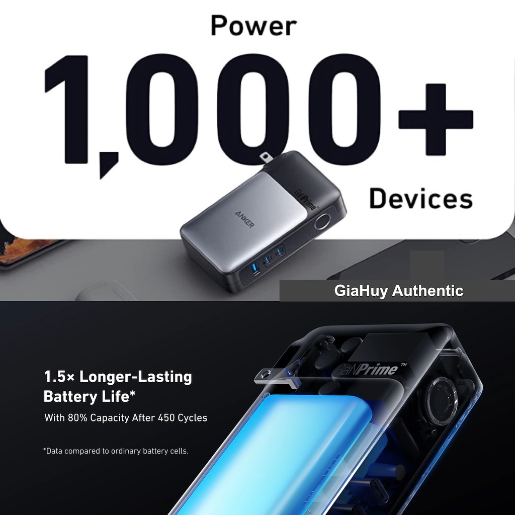Củ sạc KIÊM Pin sạc dự phòng ANKER 733 2-in-1 GaNPrime PowerCore PD 65W 10000mAh 2C1A - A1651, Hàng chính hãng ủy quyền