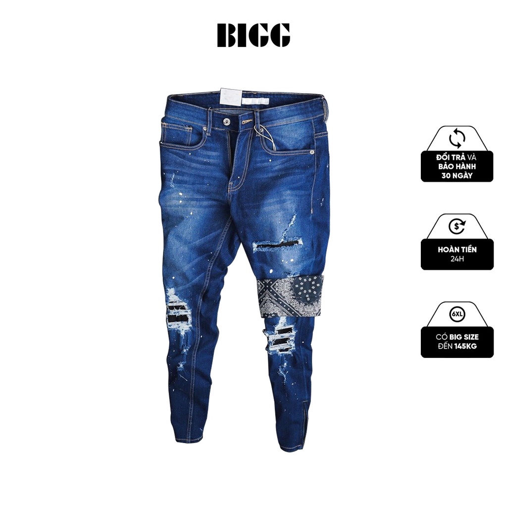 QUẦN JEAN XANH DƯƠNG RÁCH NAM BIG SIZE 100% COTTON DUSTIN - BIGG thời trang nam có Bigsize đến 145kg