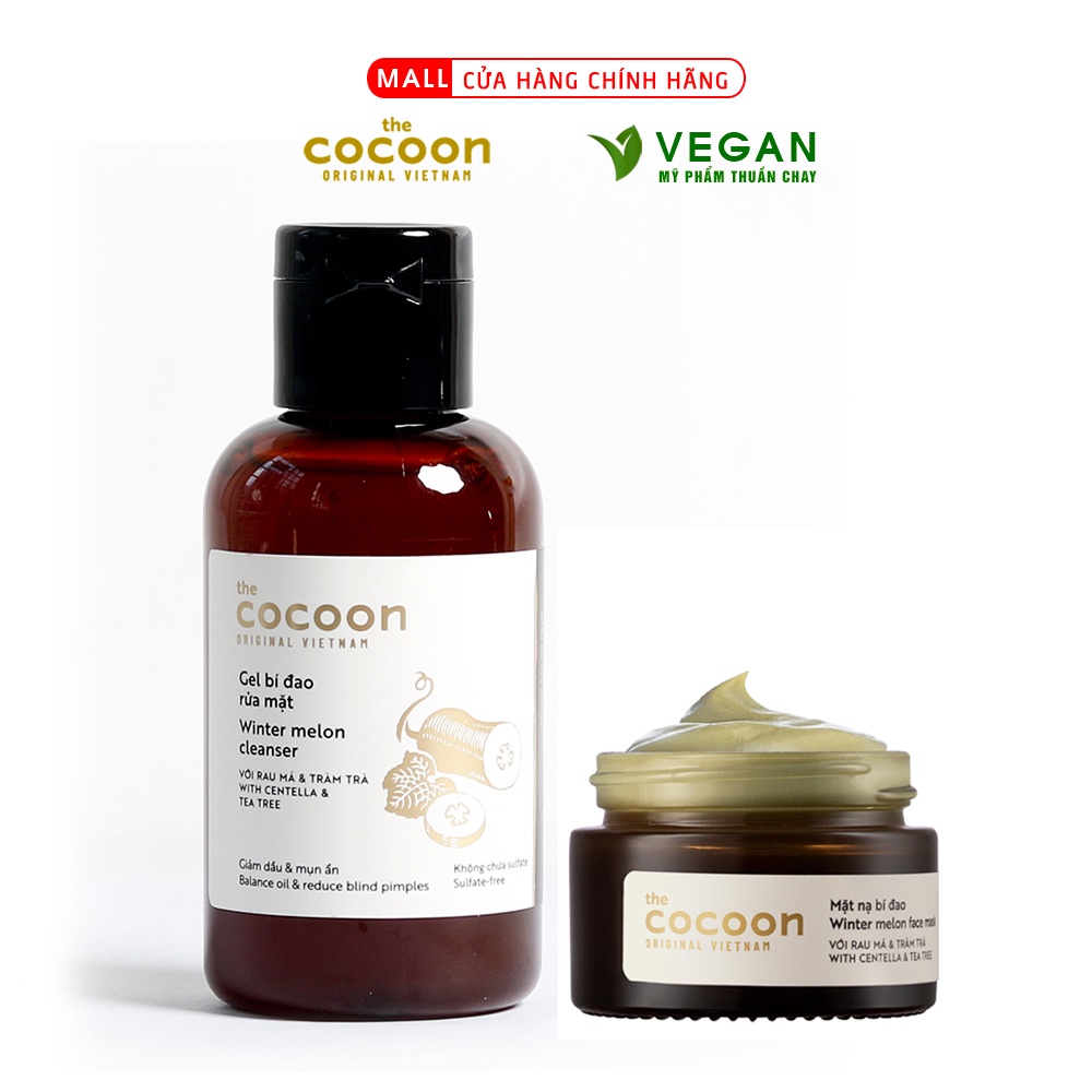 Combo gel bí đao rửa mặt cocoon 140ml + Mặt nạ bi đao cocoon 30ml