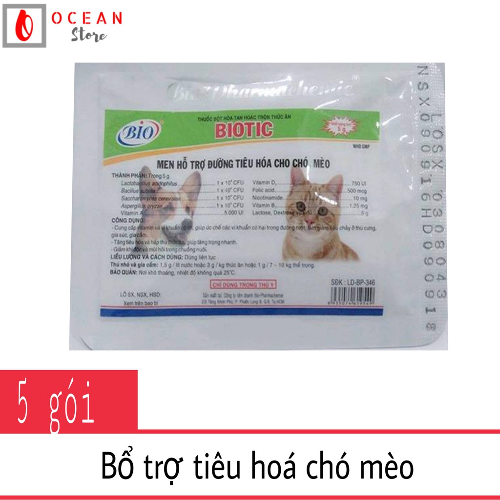 (COMBO 5 GÓI) Thuốc hỗ trợ tiêu hóa cho chó mèo Biotic