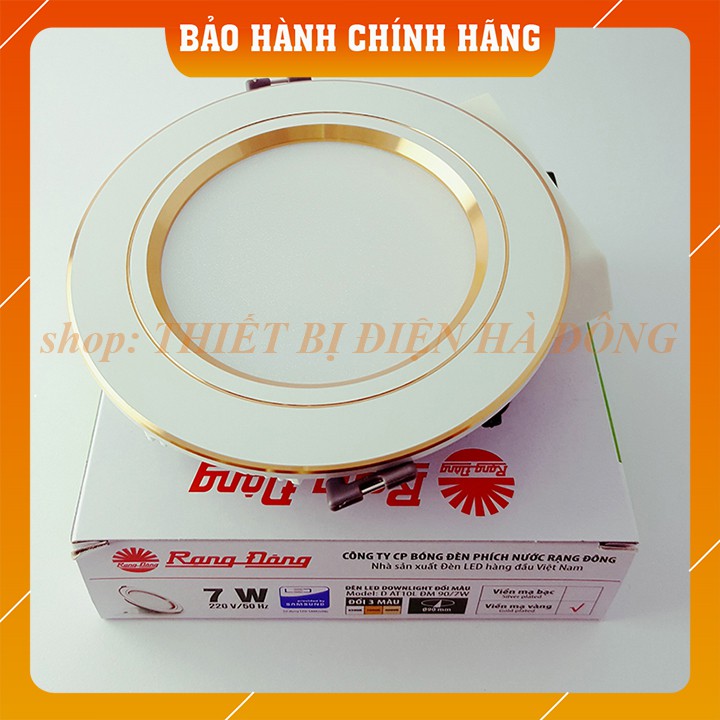 Đèn LED âm trần đổi 3 màu 7W Rạng Đông, khoét lỗ 90, vỏ nhôm đúc - (Viền vàng/ viền bạc)
