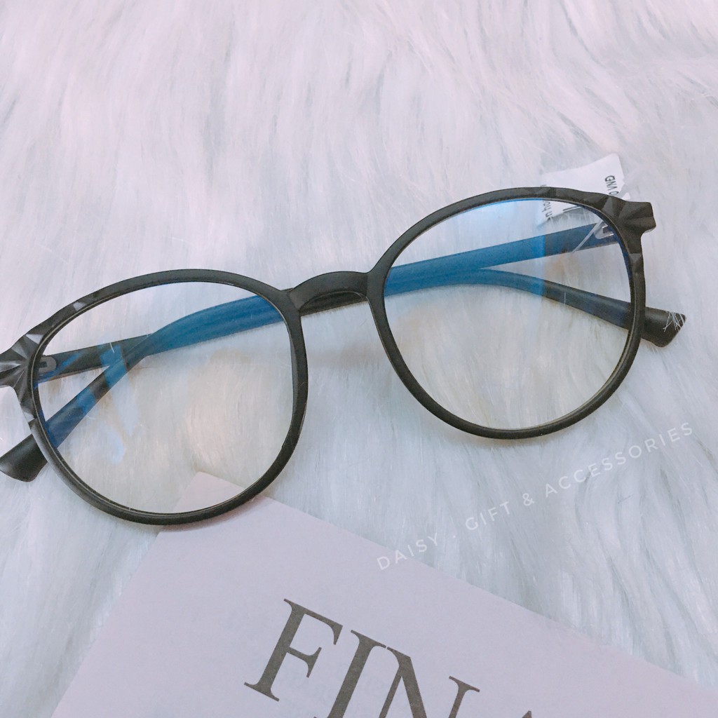 Gọng kính nhựa đen tròn hoa văn BASIC