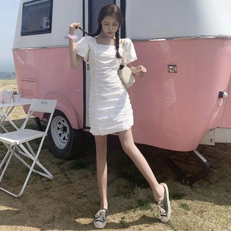 Váy Nữ Ôm Body Tay Bồng Cổ Vuông Nhún Bèo SIXTEEN. | BigBuy360 - bigbuy360.vn