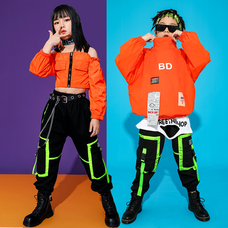 Bộ Áo Croptop Trễ Vai Phối Quần Dài Phong Cách Hip Hop Thời Trang Cho Bé 4-14 Tuổi