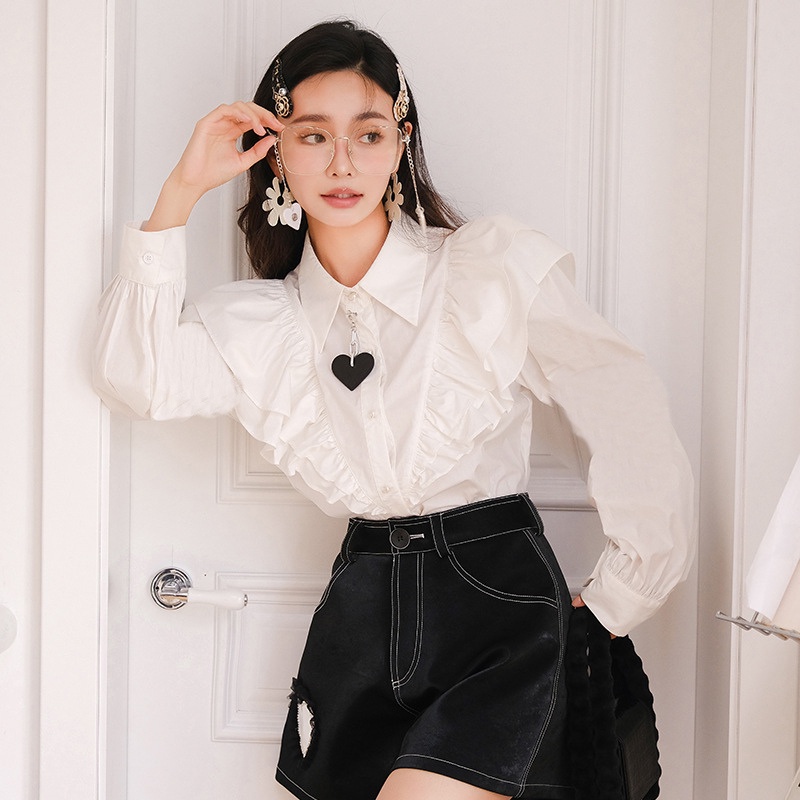 Áo sơ mi trắng nữ cổ bèo 2 tầng kiểu tay bồng tiểu thư form rộng vải thô mềm nút ngọc đi chơi đi làm trẻ trung ASM05