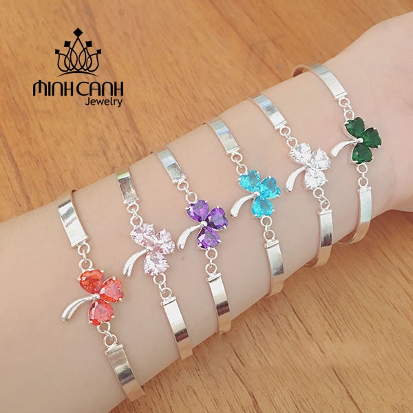 Vòng Tay Cỏ 3 Lá May Mắn Dạng Kiềng Cứng - Minh Canh Jewelry