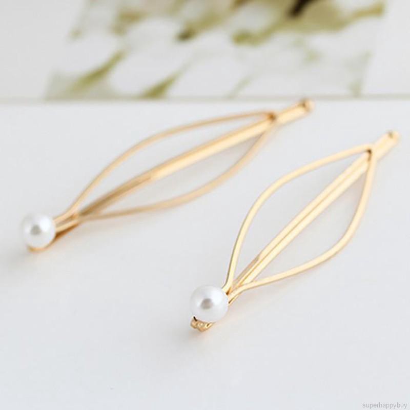 Kẹp tóc màu vàng đính ngọc trai đơn giản cho nữ