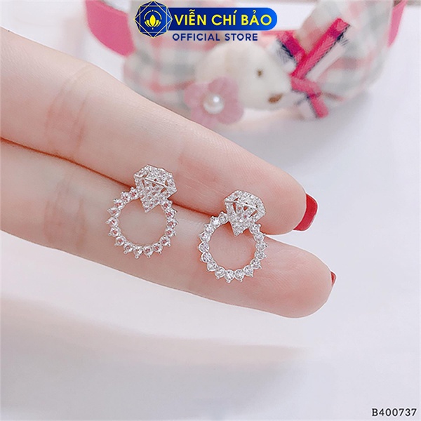 Bông tai bạc nữ hình nhẫn đính đá chất liệu bạc 925 thời trang phụ kiện trang sức Viễn Chí Bảo B400737