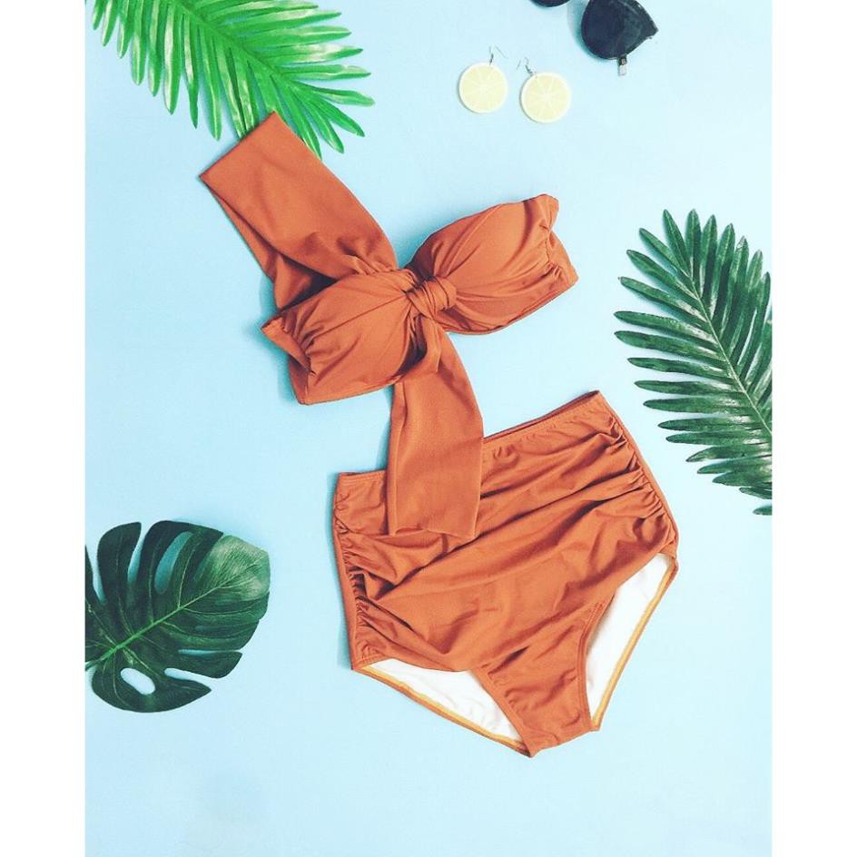 Bikini Áo tắm 2 mảnh nơ chéo vai lệch vai các màu nâng ngực sẵn gọng đệm (ảnh thật) - B02 ་