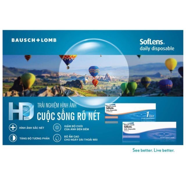 Lens Soflens 1 day Bausch & Lomb- kính áp tròng 1 ngày chính hãng không màu Mỹ cận từ -1 độ đến -9 độ- hộp 30 cặp