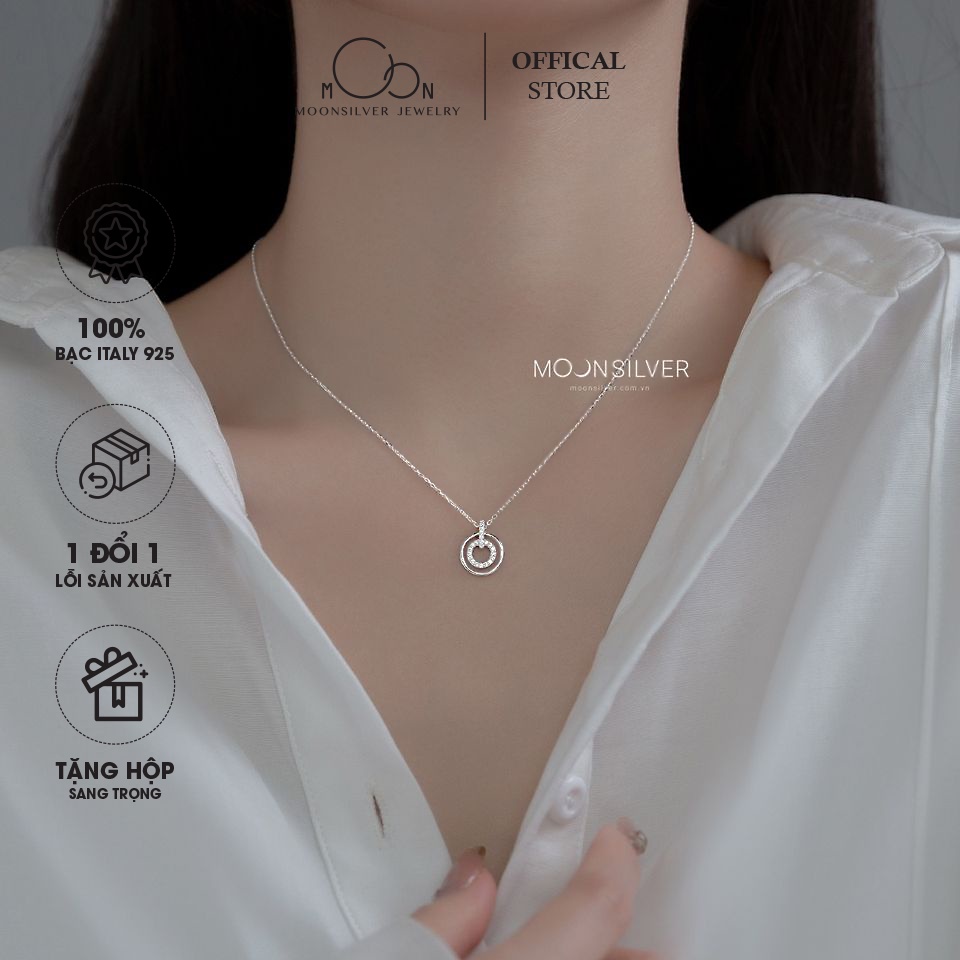 Dây chuyền bạc nữ Moonsilver, vòng cổ bạc nữ vòng tròn đôi đồng tâm concentric circle sang trọng