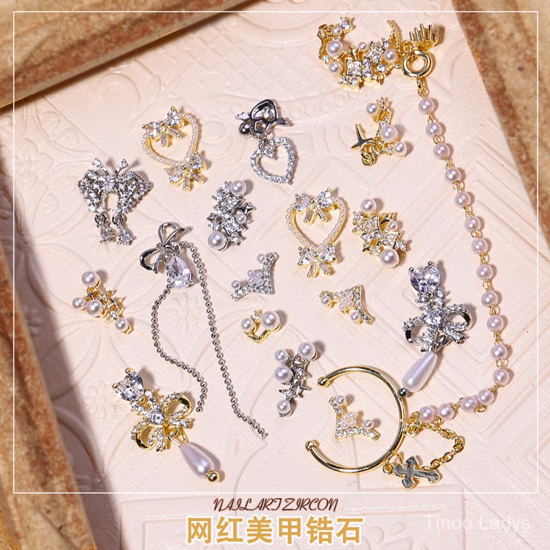 Có Sẵn Bán Sỉ Phụ Kiện Trang Trí Móng Tay Hình Bướm retro Đính Ngọc Trai Zircon Ngọc Trai Giả Phối Tua Rua Màu Sắc Cao Cấp