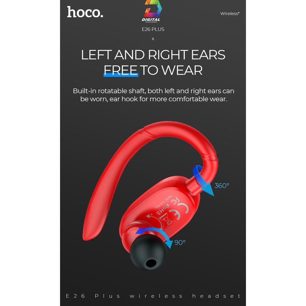 Tai Nghe Bluetooth Hoco E26 Plus V5.0 - Tai Nghe Không Dây Móc Tai