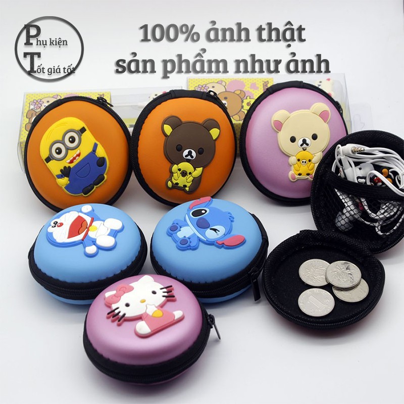 Bao đựng tai nghe - Bao đựng cáp sạc - mẫu siêu kute - đa dạng - Hình tròn có khóa và ngăn chứa - Giả da