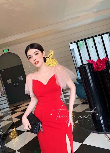 Đầm Body Phối Lưới Xẻ Tà ĐEN/NUDE/ĐỎ xt