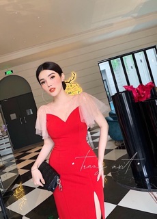 Đầm Body Phối Lưới Xẻ Tà ĐEN/NUDE/ĐỎ xt