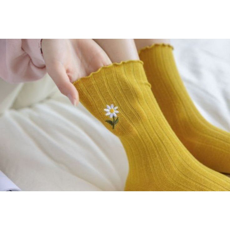 Tất nữ cổ cao Có Tất Là Có Tất màu pastel họa tiết thêu hoa Daisy - HOAQUYNH