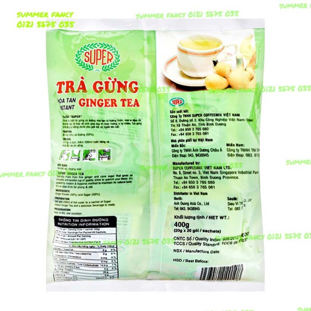 Trà Gừng Hoà Tan Super Ginger Tea 400gr mẫu mới
