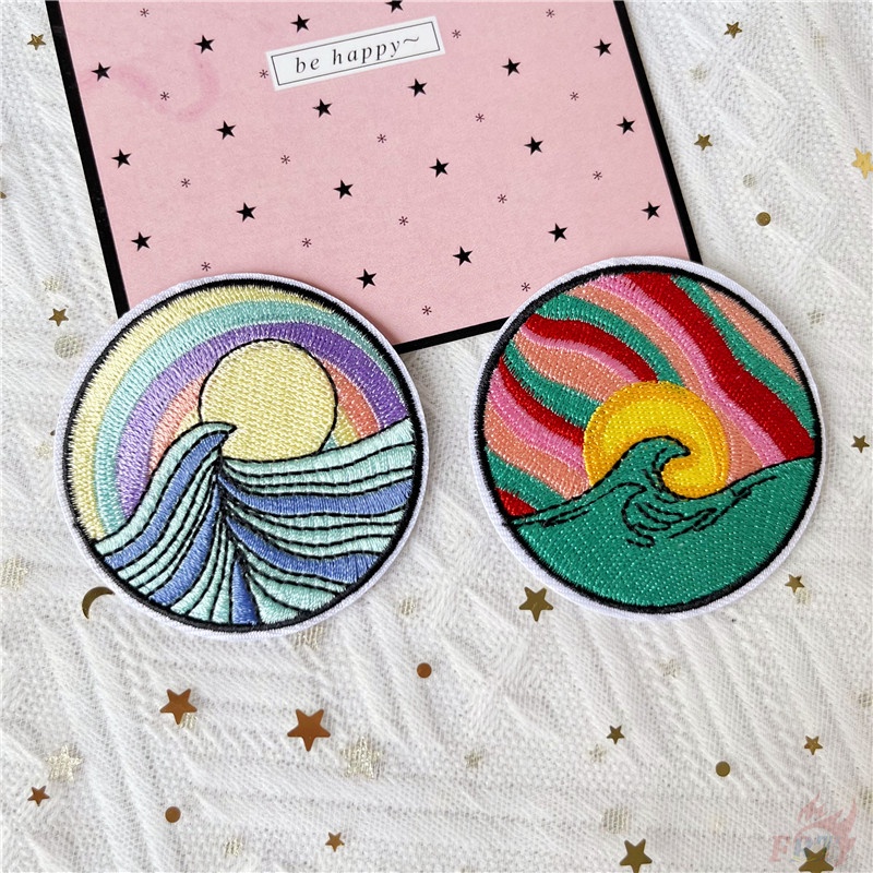 ♥ Good Vibes - Miếng Vá Ủi Quần Áo VSCO Girl ♥ 1 Huy Hiệu Ủi Thêu Hình Cầu Vồng Hoàng Hôn