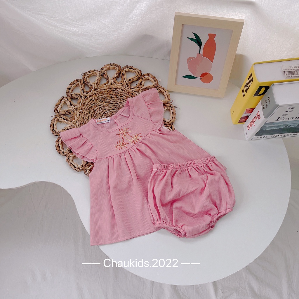 [ XẢ HÀNG] Bộ bé gái, bộ cánh tiên thêu 3 bông hoa ngực kèm quần chip cho bé