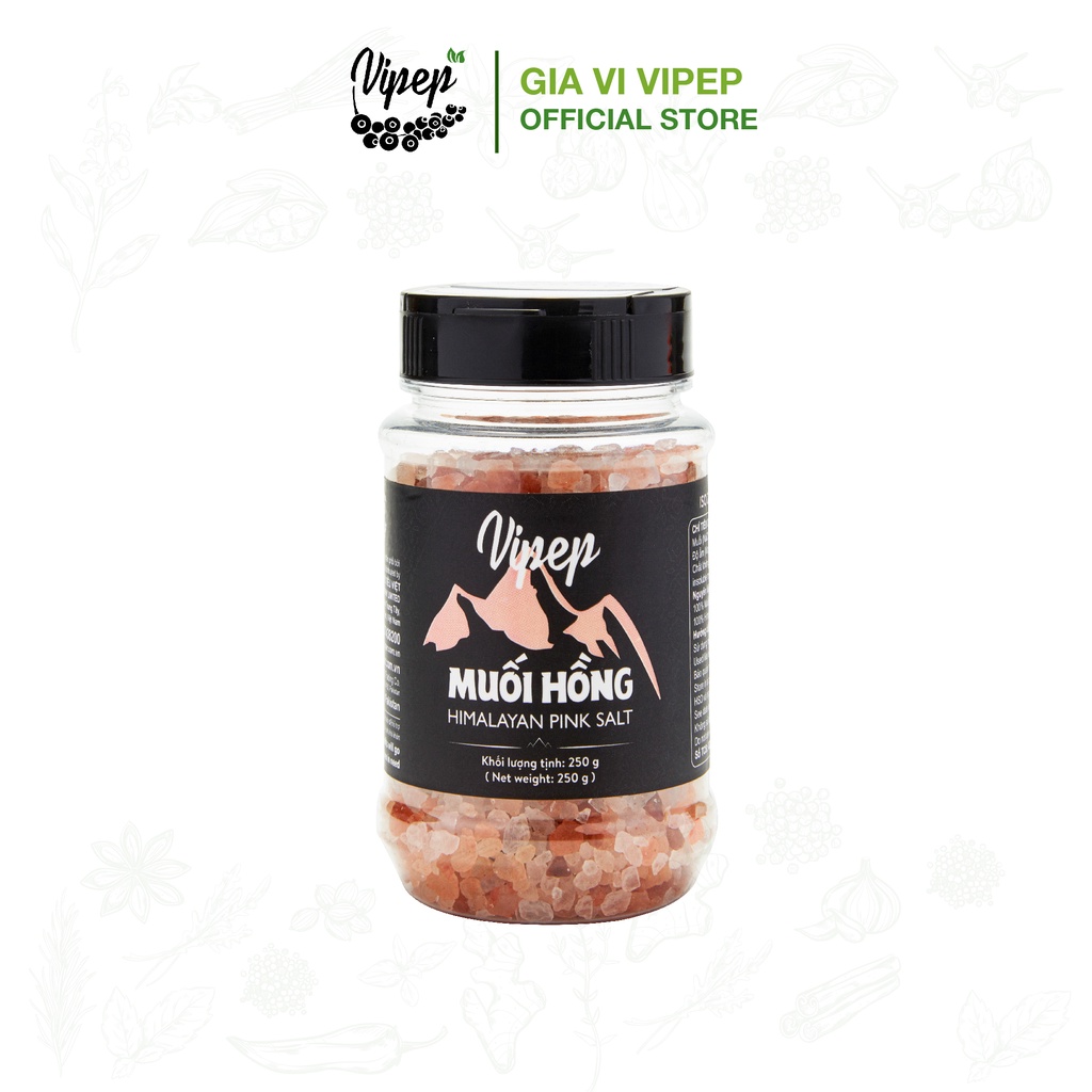 Muối hồng Himalaya nguyên hạt 100% Vipep chuyên dùng sơ chế món ăn, gia vị tẩm ướp 250g