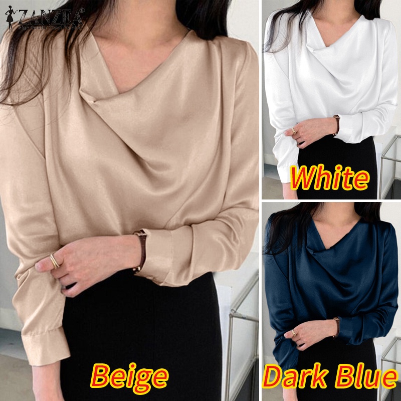 Áo kiểu ZANZEA vải satin dài tay thời trang thanh lịch dành cho nữ