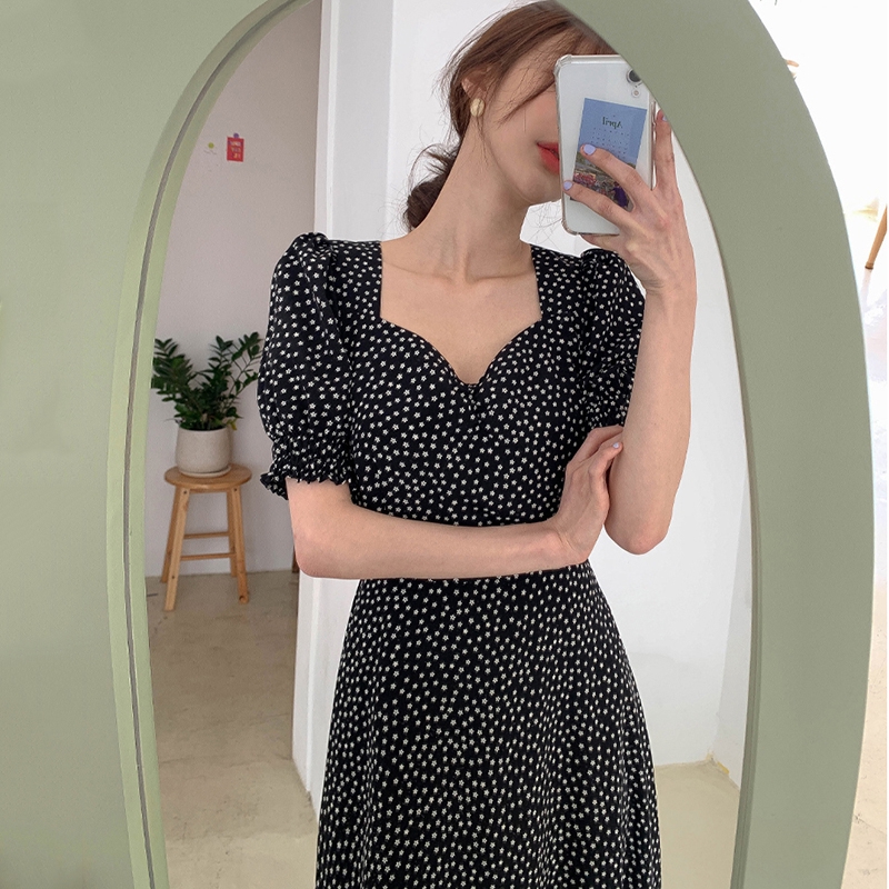 Đầm Maxi Tay Ngắn Cổ Vuông Chất Chiffon Phong Cách Hàn Quốc | BigBuy360 - bigbuy360.vn