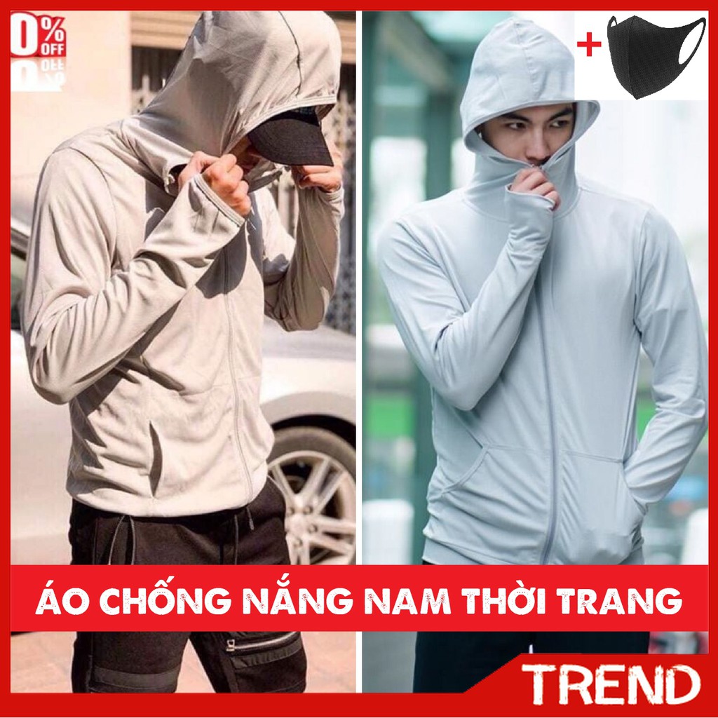 Áo Khoác Chống Nắng Nam Thời Trang Cao Cấp Chất Mát Không Nhăn Khóa Kéo Trùm Tay Có Mũ Trùm Đầu Có Túi Đựng 4 Túi