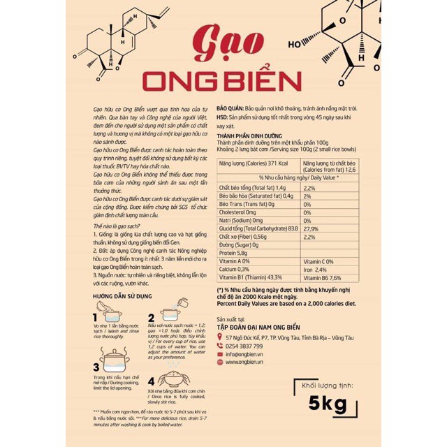 Gạo hữu cơ Thần Nông Ong Biển - Bao 5kg