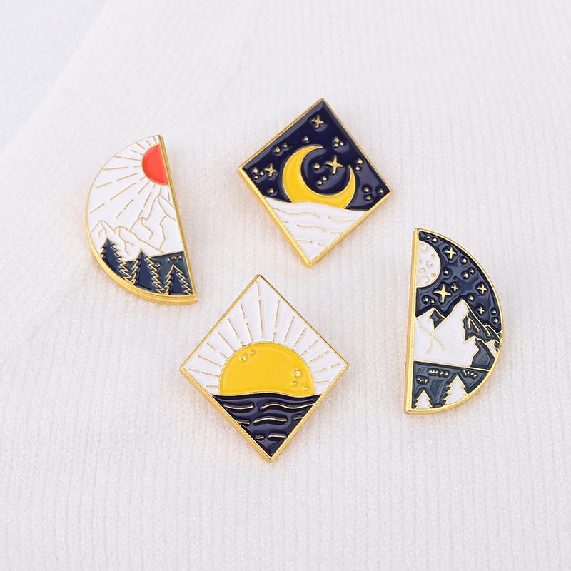 Ghim Cài Áo Tráng Men Họa Tiết Hoạt Hình Mặt Trăng Ngôi Sao Khu Rừng Hồ Nước Cho Nữ