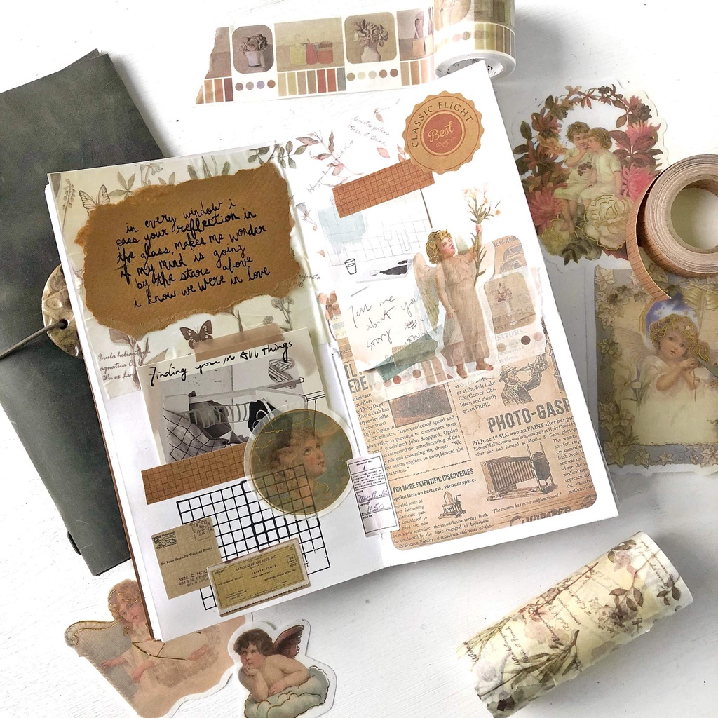Enjoymore 🕯 1 Tấm Hình Dán Washi Vintage Retro Truyền Cảm Hứng Trang Trí Sáng Tạo Sổ Bullet Journal Nhật ký