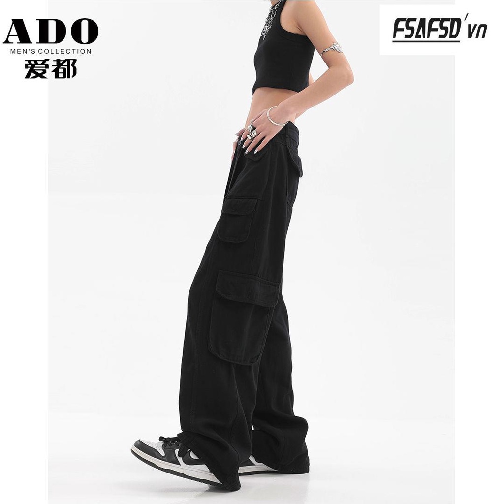 Quần Yếm Ống Rộng Phong Cách Hip Hop Mỹ Chất Liệu 100% Cotton Cho Nam Nữ